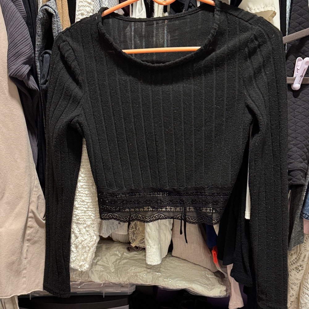 Elegant Black Lace Trimmed Women's Top